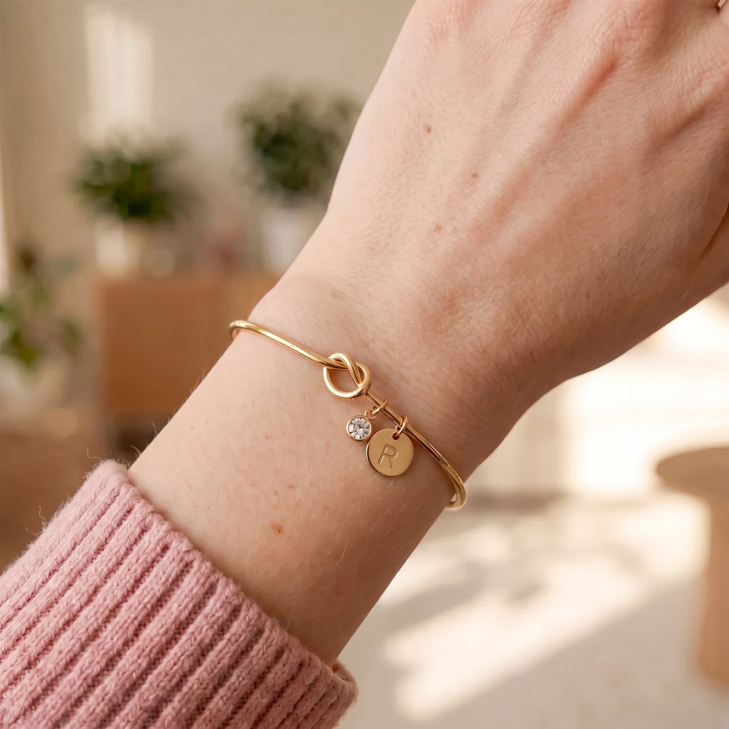 Handgemaakte Initiaal & Geboortesteen Armband
