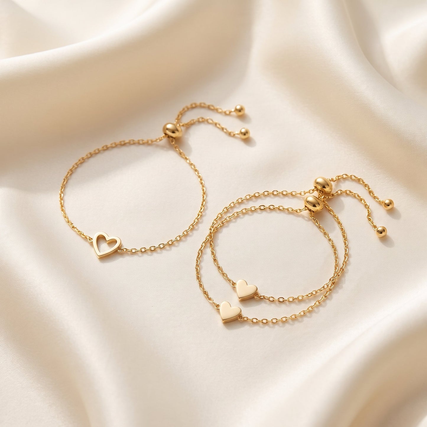 Matching Hearts set van 3 in goud — een open en twee dichte hartjes