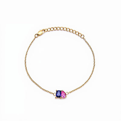 Forever Duo Geboortesteen Armband - blauw en roze geboortesteen, goud