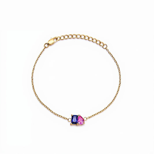 Forever Duo Geboortesteen Armband - blauw en roze geboortesteen, goud