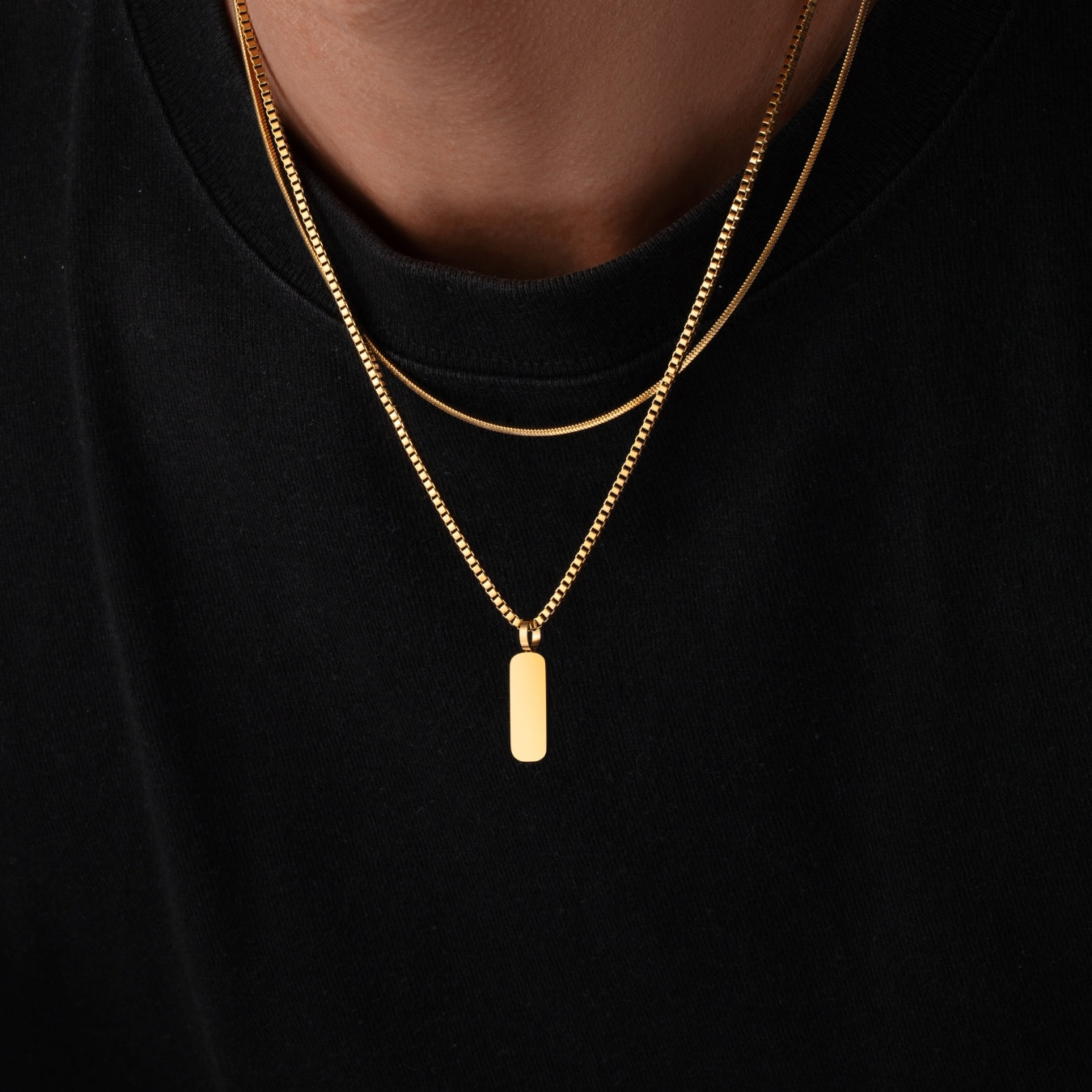 Apollo Pendant Necklace Duo gold worn on shirt