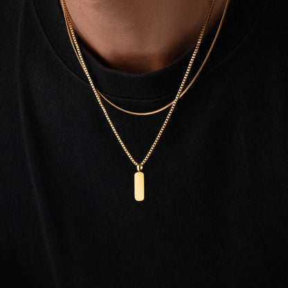 Apollo Pendant Necklace Duo gold worn on shirt
