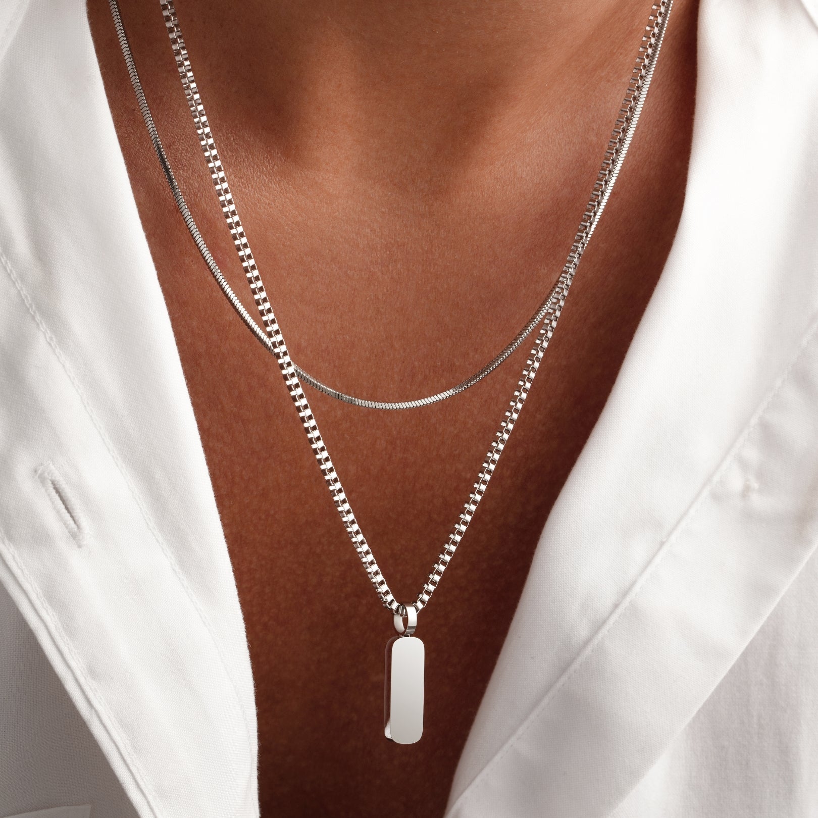 Apollo Pendant Necklace Duo silver worn by model