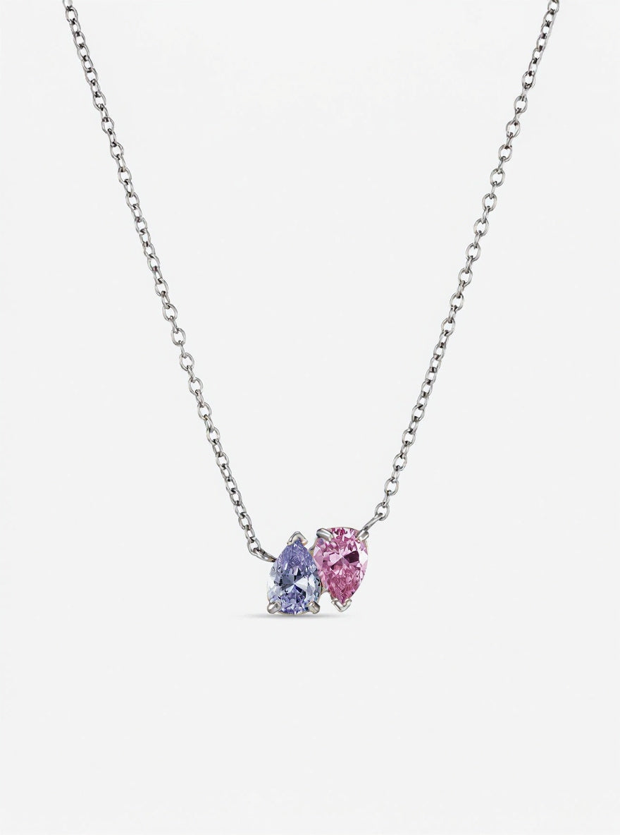 Duo geboortesteen ketting zilver