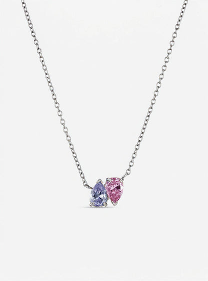 Duo geboortesteen ketting zilver
