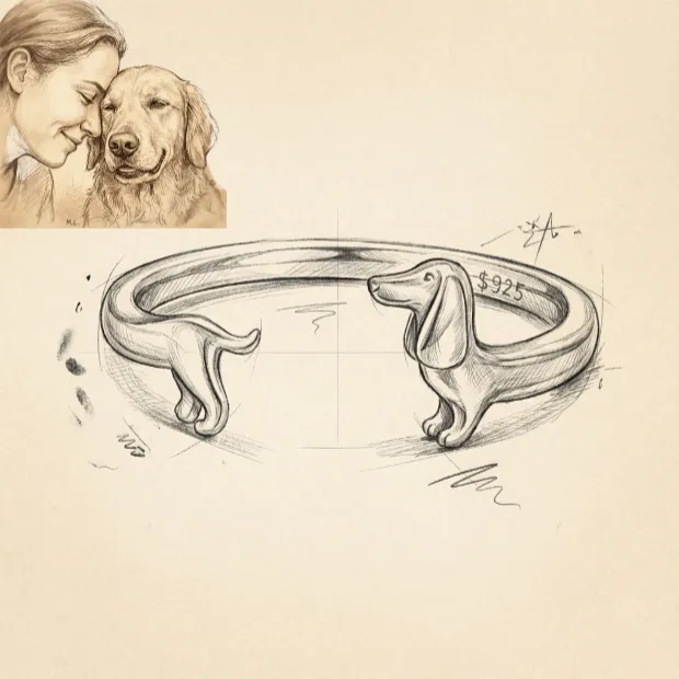 Teckel Wrap Ring design sketch with dog