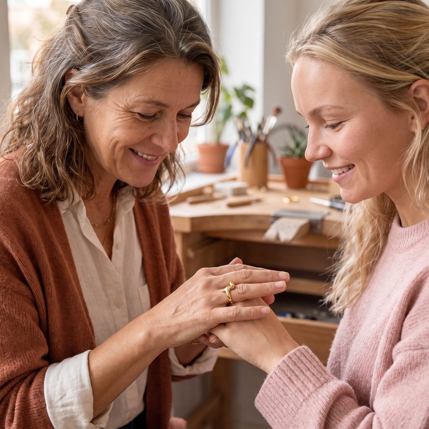 Teckel Wrap Ring samen bewonderd in het atelier